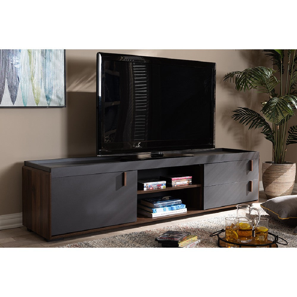 Baxton Studio Rikke Modern and Contemporary Two-Tone Gray and Walnut Finished Wood 2-Drawer TV Stand WHI-BR3TV313-Columbia-Dark-Grey-TV