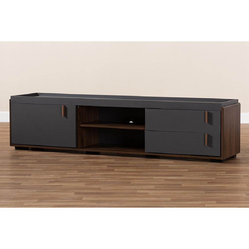 Baxton Studio Rikke Modern and Contemporary Two-Tone Gray and Walnut Finished Wood 2-Drawer TV Stand