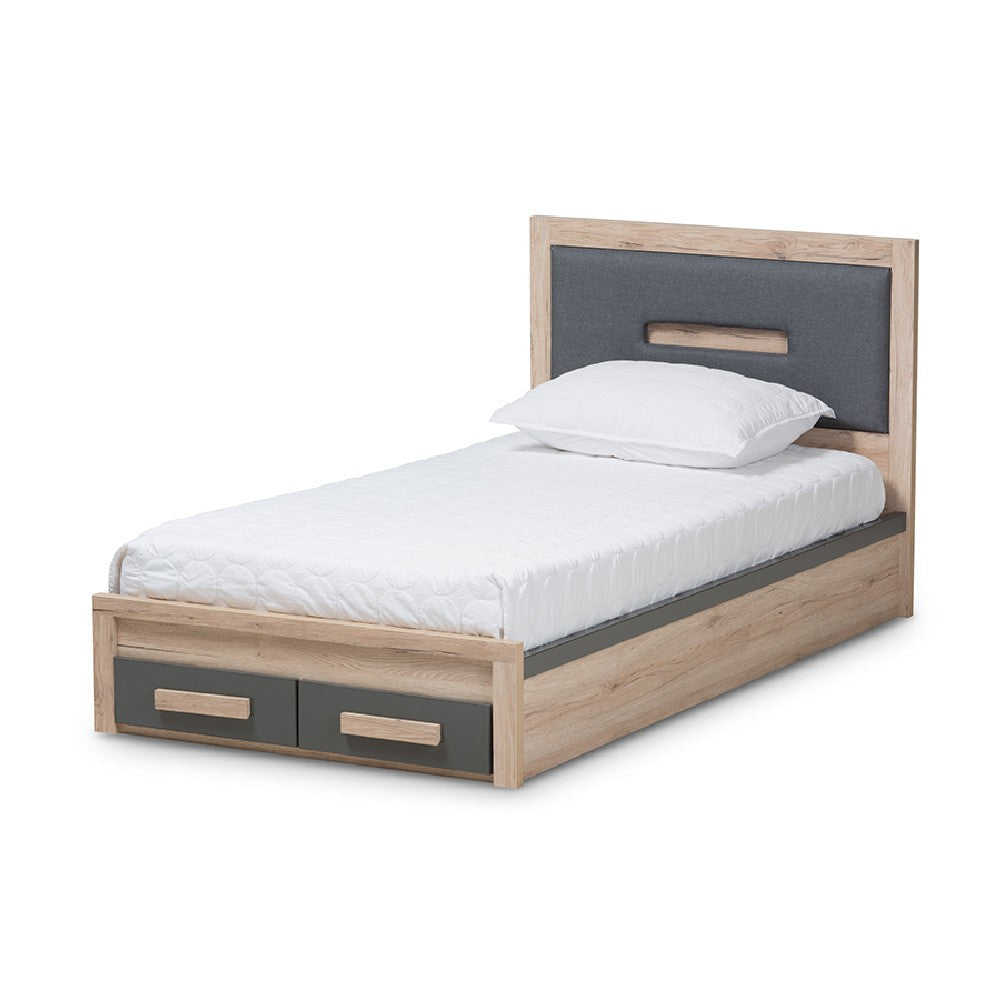 Baxton Studio Pandora Modern and Contemporary Dark Grey and Light Brown Two-Tone 2-Drawer Twin Size Storage Platform Bed