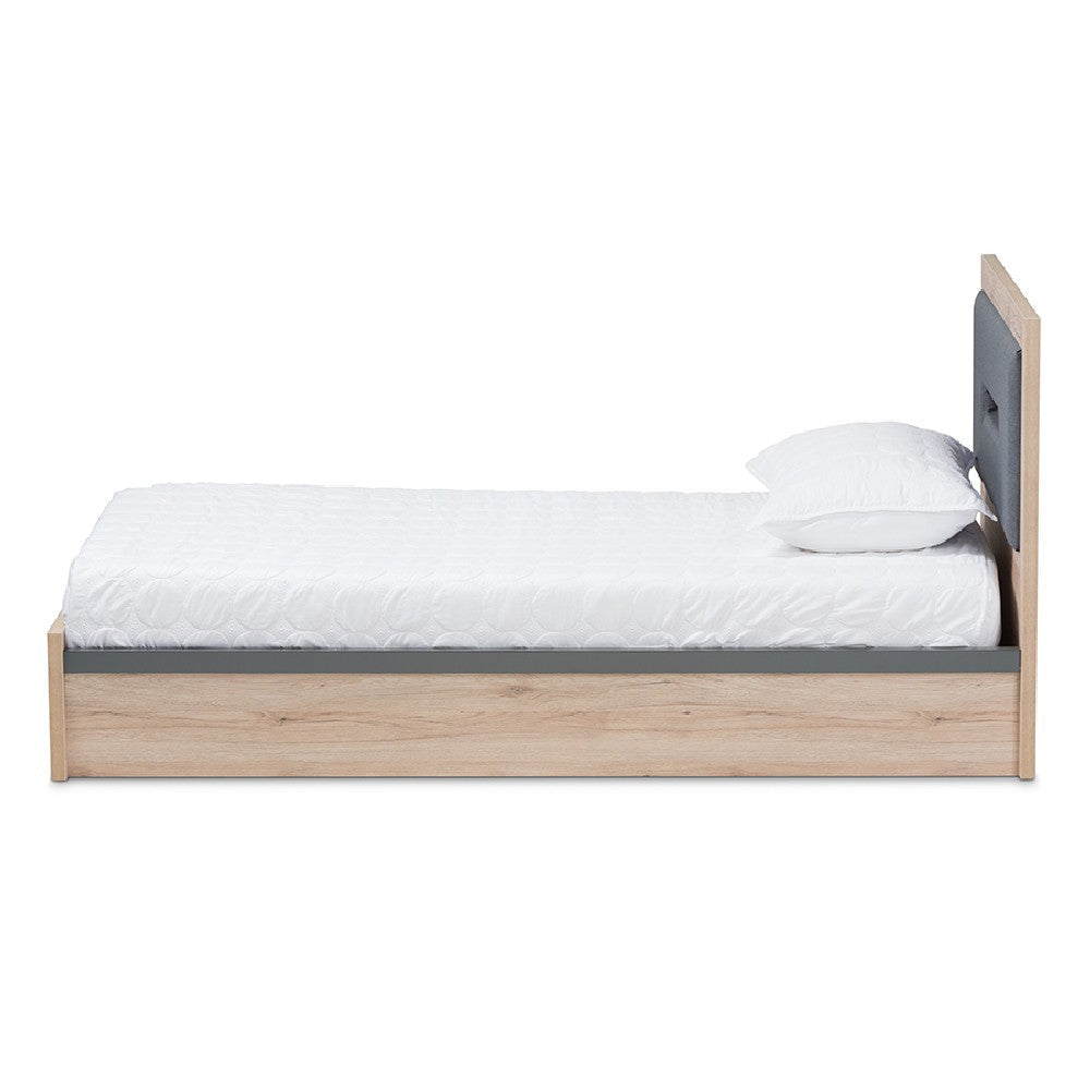 Baxton Studio Pandora Modern and Contemporary Dark Grey and Light Brown Two-Tone 2-Drawer Twin Size Storage Platform Bed