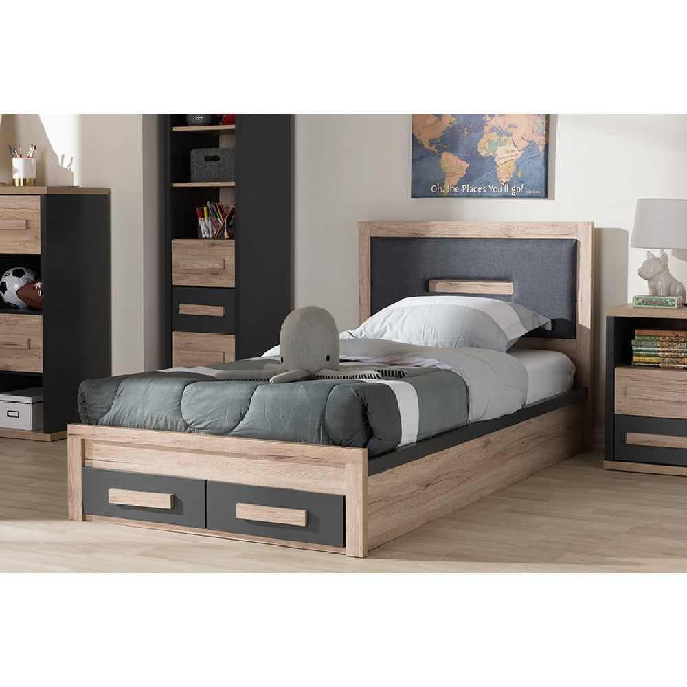 Baxton Studio Pandora Modern and Contemporary Dark Grey and Light Brown Two-Tone 2-Drawer Twin Size Storage Platform Bed