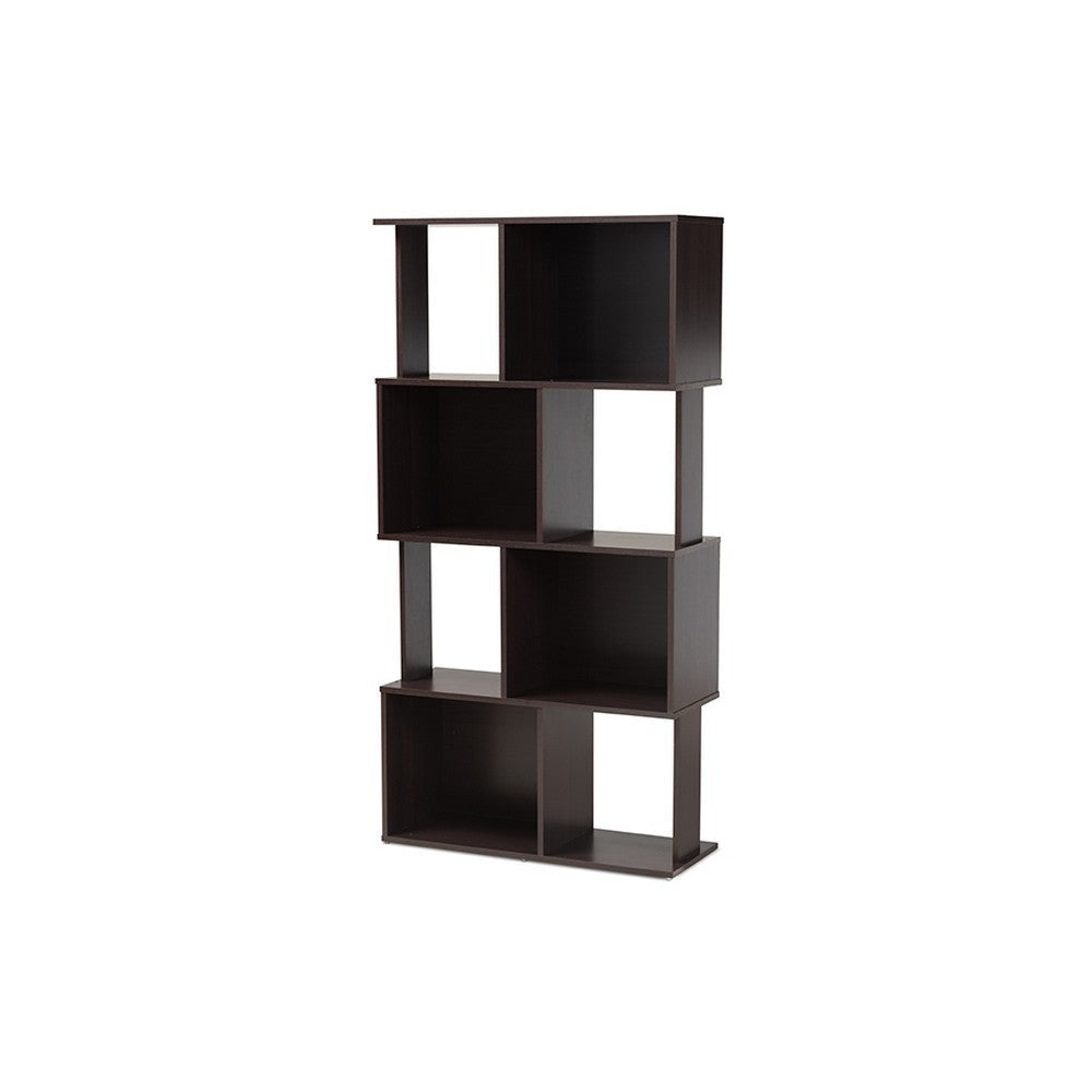 Baxton Studio Riva Modern and Contemporary Dark Brown Finished Geometric Wood Bookshelf WHI-BS8000-Wenge-Shelf
