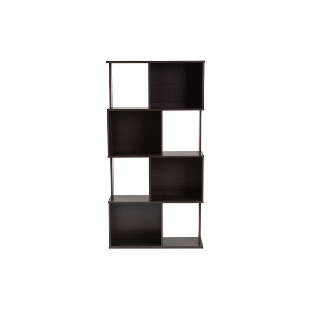 Baxton Studio Riva Modern and Contemporary Dark Brown Finished Geometric Wood Bookshelf WHI-BS8000-Wenge-Shelf