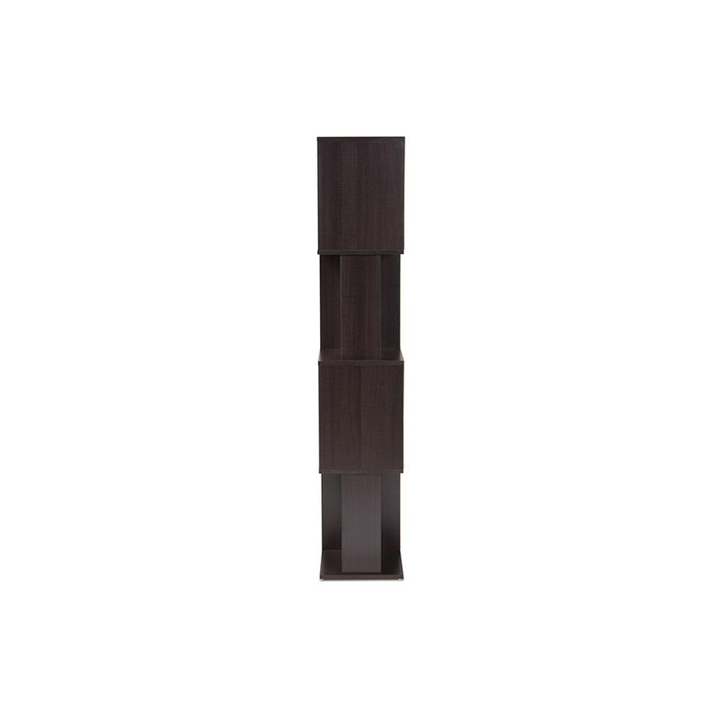 Baxton Studio Riva Modern and Contemporary Dark Brown Finished Geometric Wood Bookshelf WHI-BS8000-Wenge-Shelf