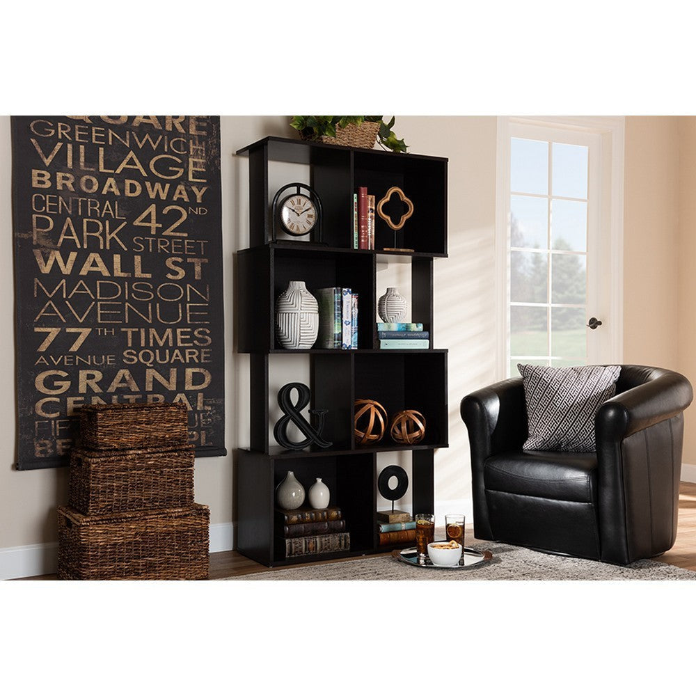 Baxton Studio Riva Modern and Contemporary Dark Brown Finished Geometric Wood Bookshelf WHI-BS8000-Wenge-Shelf