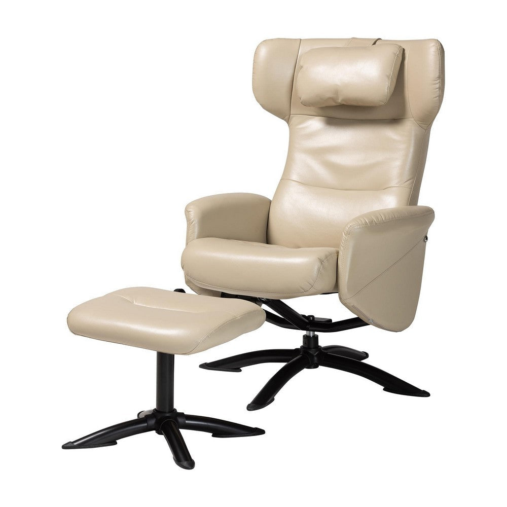 Baxton Studio Elwood Modern Beige Faux Leather 2-Piece Lounge Chair and Footrest Set WHI-BT-70837-04-Beige-LoungeChair