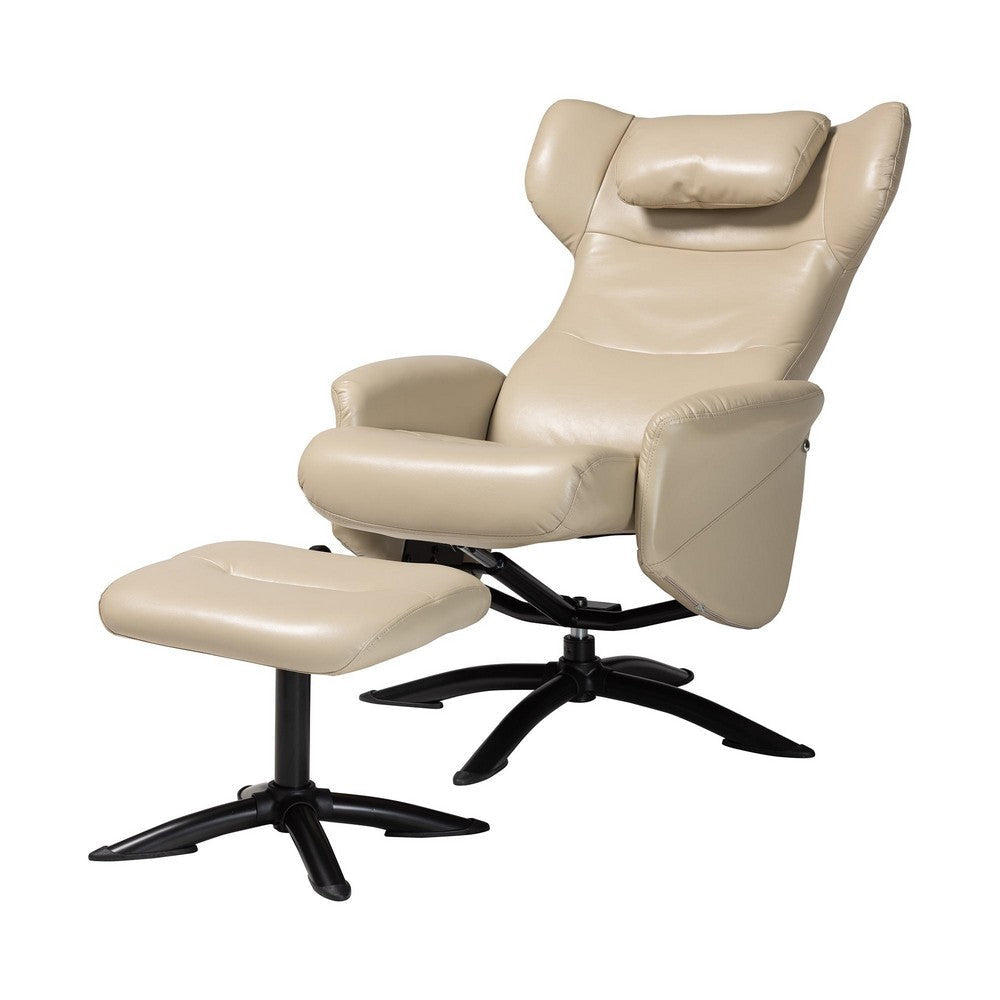 Baxton Studio Elwood Modern Beige Faux Leather 2-Piece Lounge Chair and Footrest Set WHI-BT-70837-04-Beige-LoungeChair
