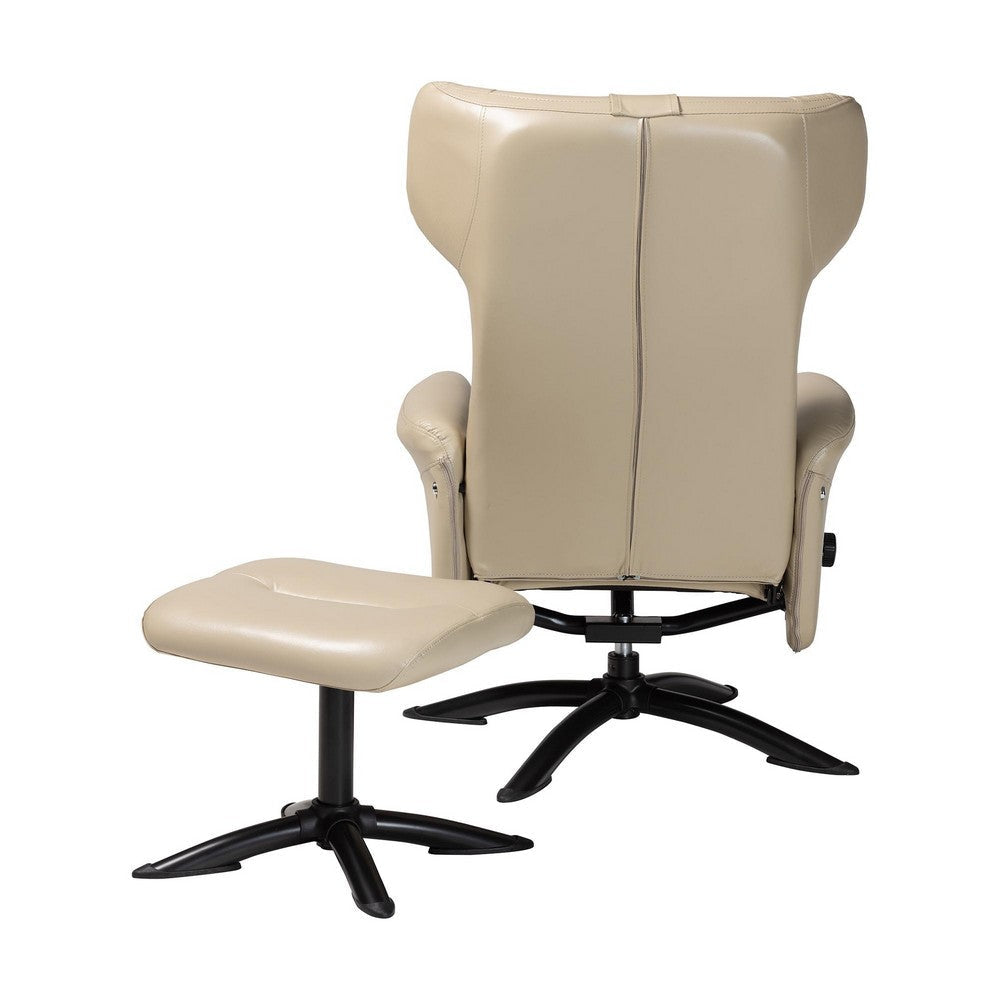 Baxton Studio Elwood Modern Beige Faux Leather 2-Piece Lounge Chair and Footrest Set WHI-BT-70837-04-Beige-LoungeChair