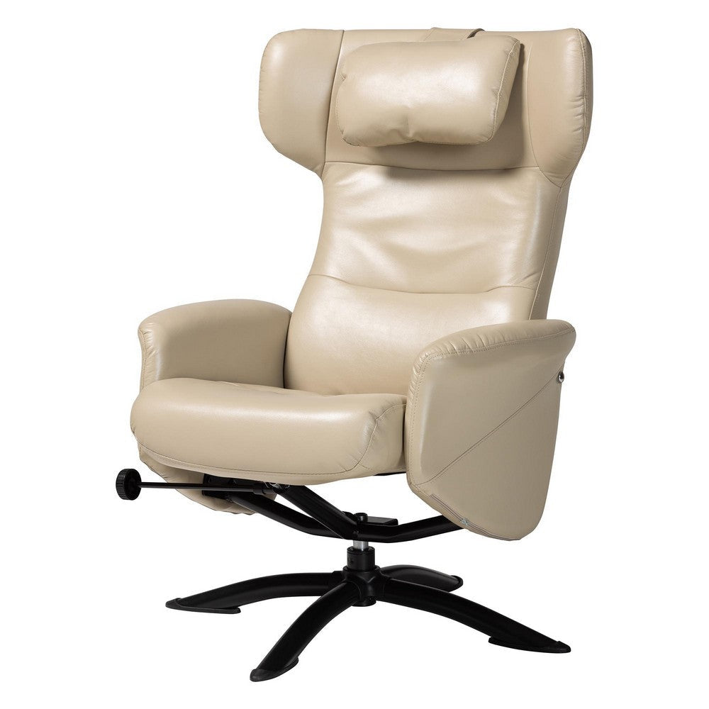 Baxton Studio Elwood Modern Beige Faux Leather 2-Piece Lounge Chair and Footrest Set WHI-BT-70837-04-Beige-LoungeChair