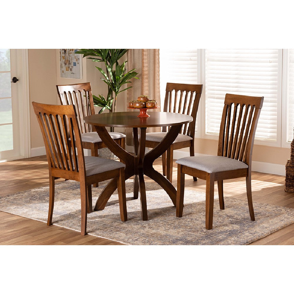Baxton Studio Bailey Modern and Contemporary Grey Fabric Upholstered and Walnut Brown Finished Wood 5-Piece Dining Set