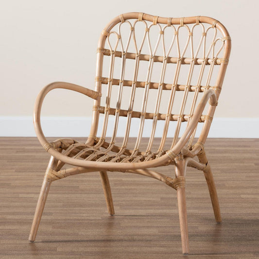 bali & pari Bajo Modern Bohemian Natural Brown Rattan Arm Chair