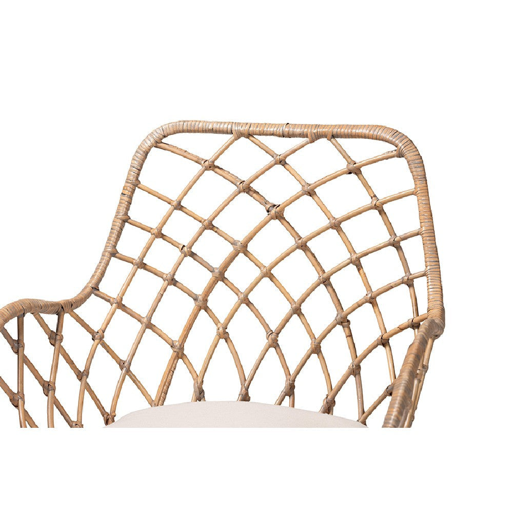 bali & pari Ballerina Modern Bohemian Greywashed Rattan and Natural Brown Finished Wood 2-Piece Dining Chair Set