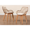 bali & pari Ballerina Modern Bohemian Greywashed Rattan and Natural Brown Finished Wood 2-Piece Dining Chair Set