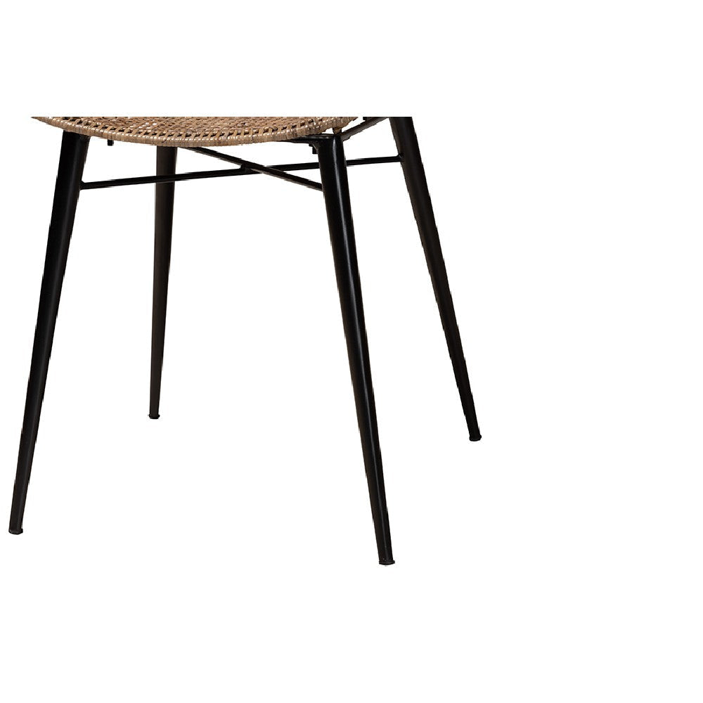 bali & pari Ballerina Modern Bohemian Greywashed Rattan and Black Metal 2-Piece Dining Chair Set WHI-Balerina3-Light-Grey-Rattan-DC