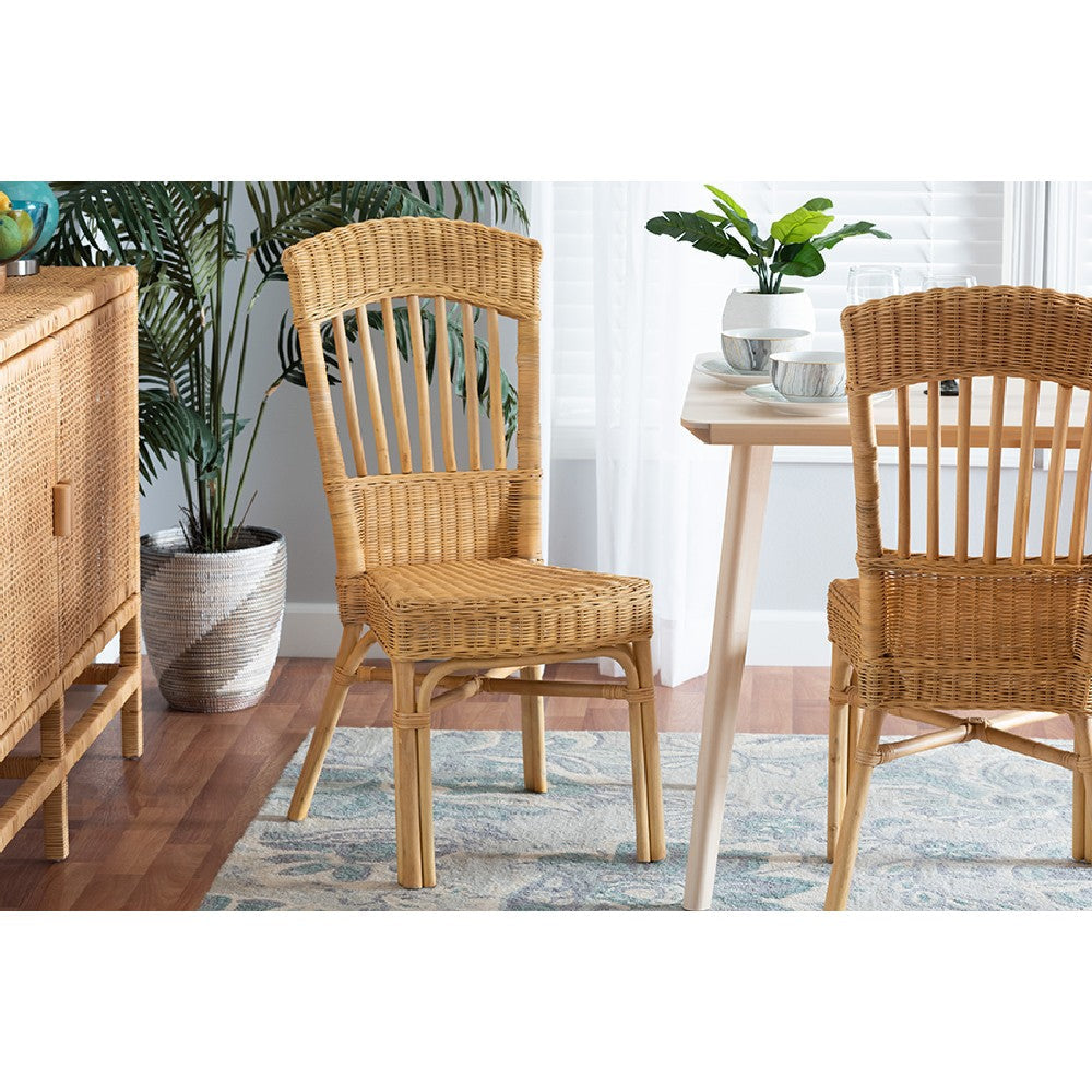 bali & pari Barito Modern Bohemian Natural Brown Rattan Dining Chair WHI-Barito-Rattan-DC