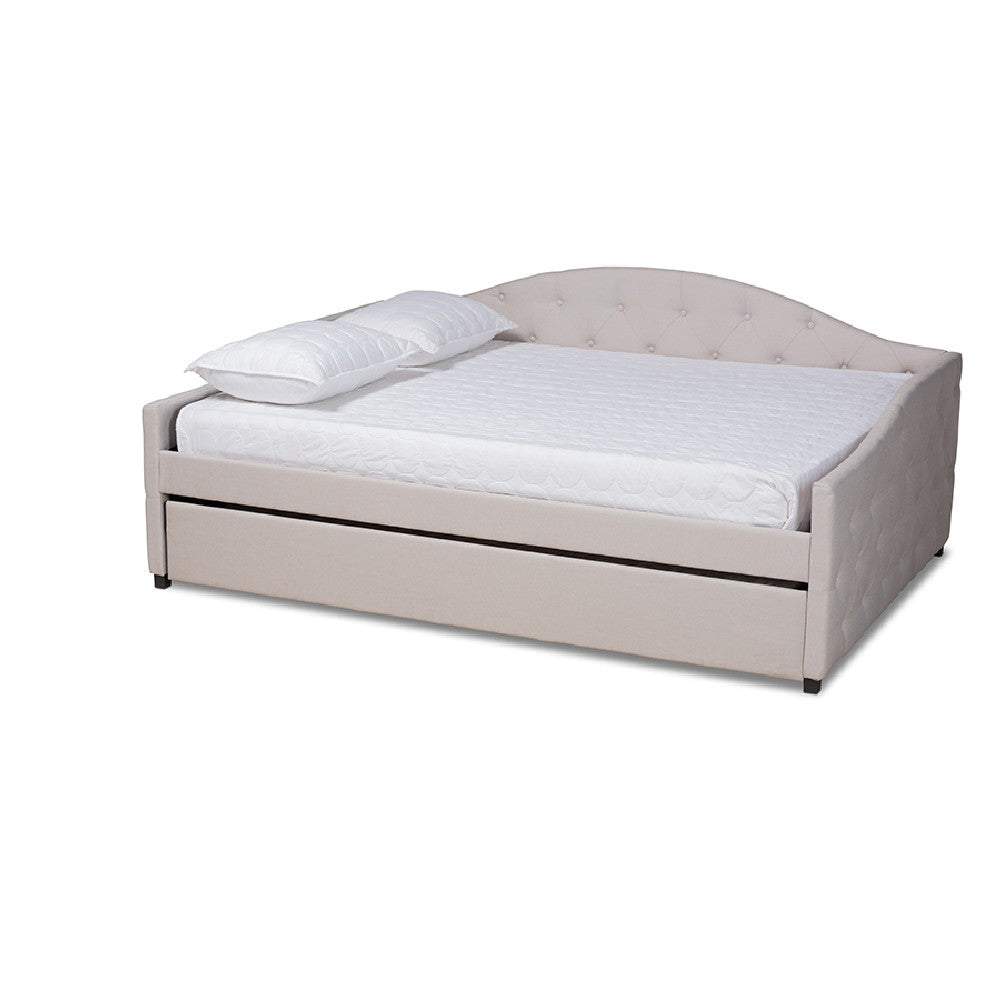 Baxton Studio Becker Modern and Contemporary Transitional Beige Fabric Upholstered Full Size Daybed with Trundle