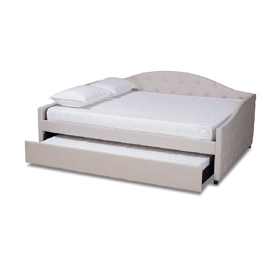 Baxton Studio Becker Modern and Contemporary Transitional Beige Fabric Upholstered Full Size Daybed with Trundle