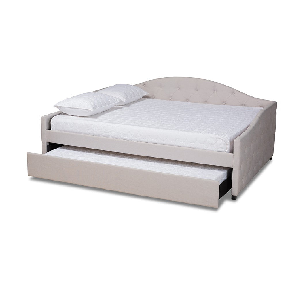 Baxton Studio Becker Modern and Contemporary Transitional Beige Fabric Upholstered Full Size Daybed with Trundle