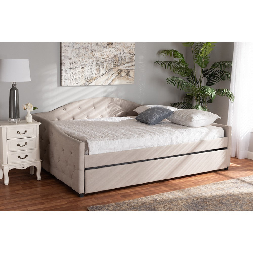 Baxton Studio Becker Modern and Contemporary Transitional Beige Fabric Upholstered Full Size Daybed with Trundle