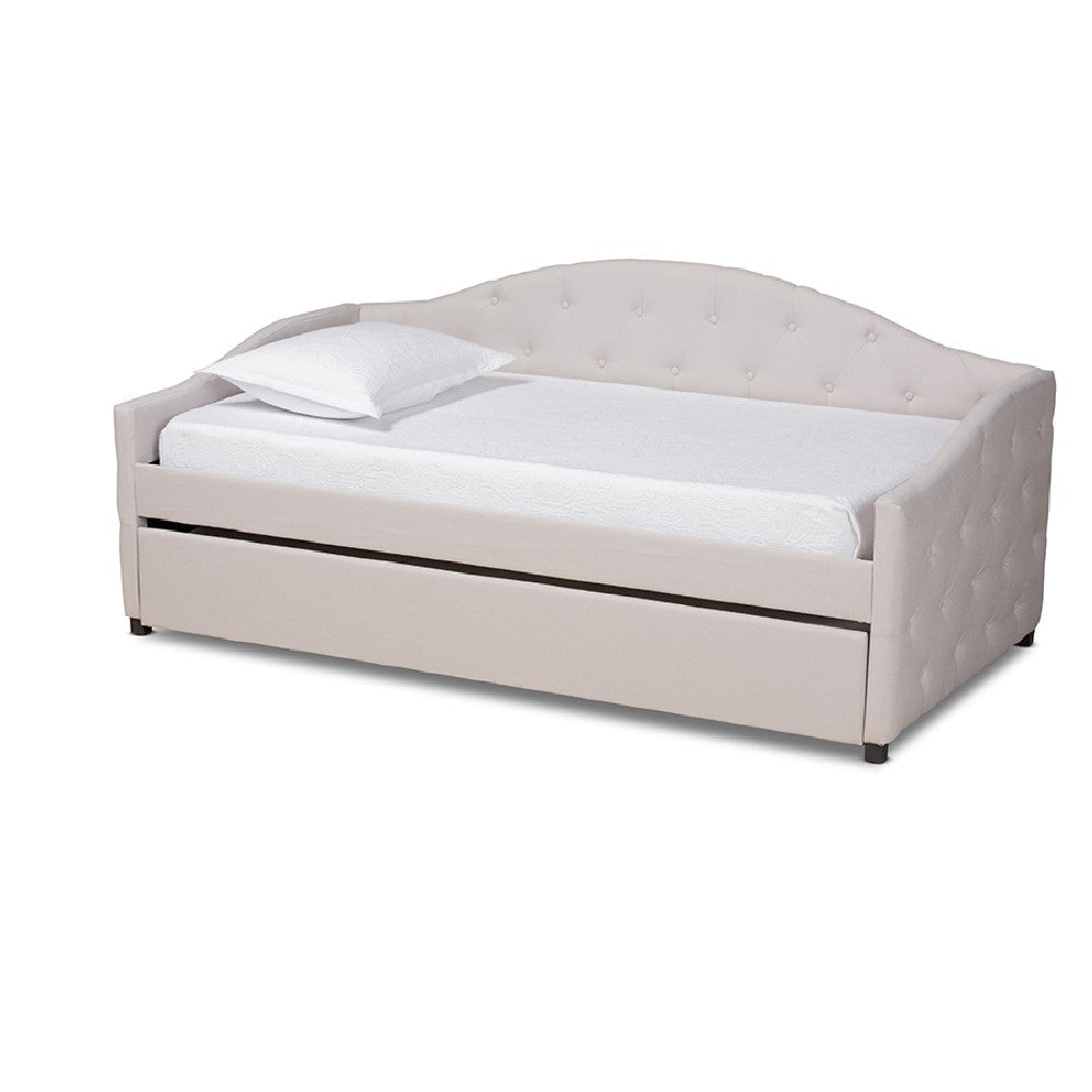 Baxton Studio Becker Modern and Contemporary Transitional Beige Fabric Upholstered Twin Size Daybed with Trundle