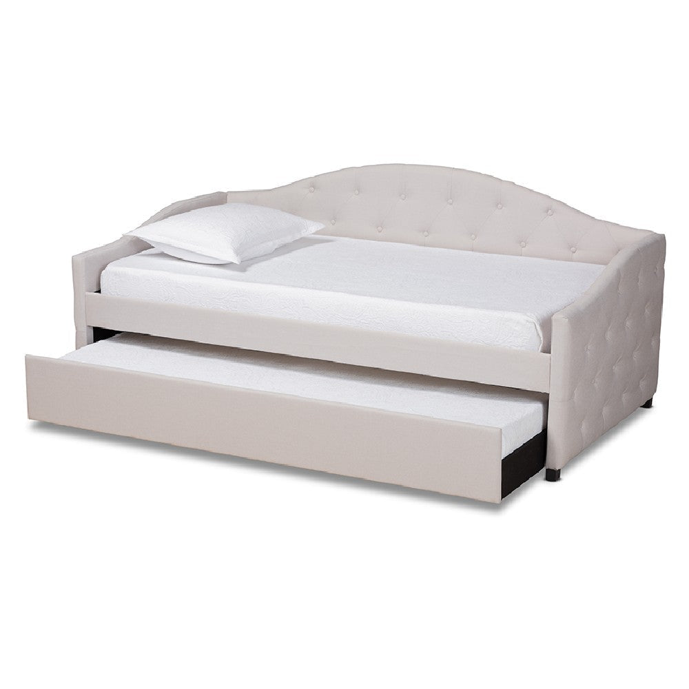 Baxton Studio Becker Modern and Contemporary Transitional Beige Fabric Upholstered Twin Size Daybed with Trundle