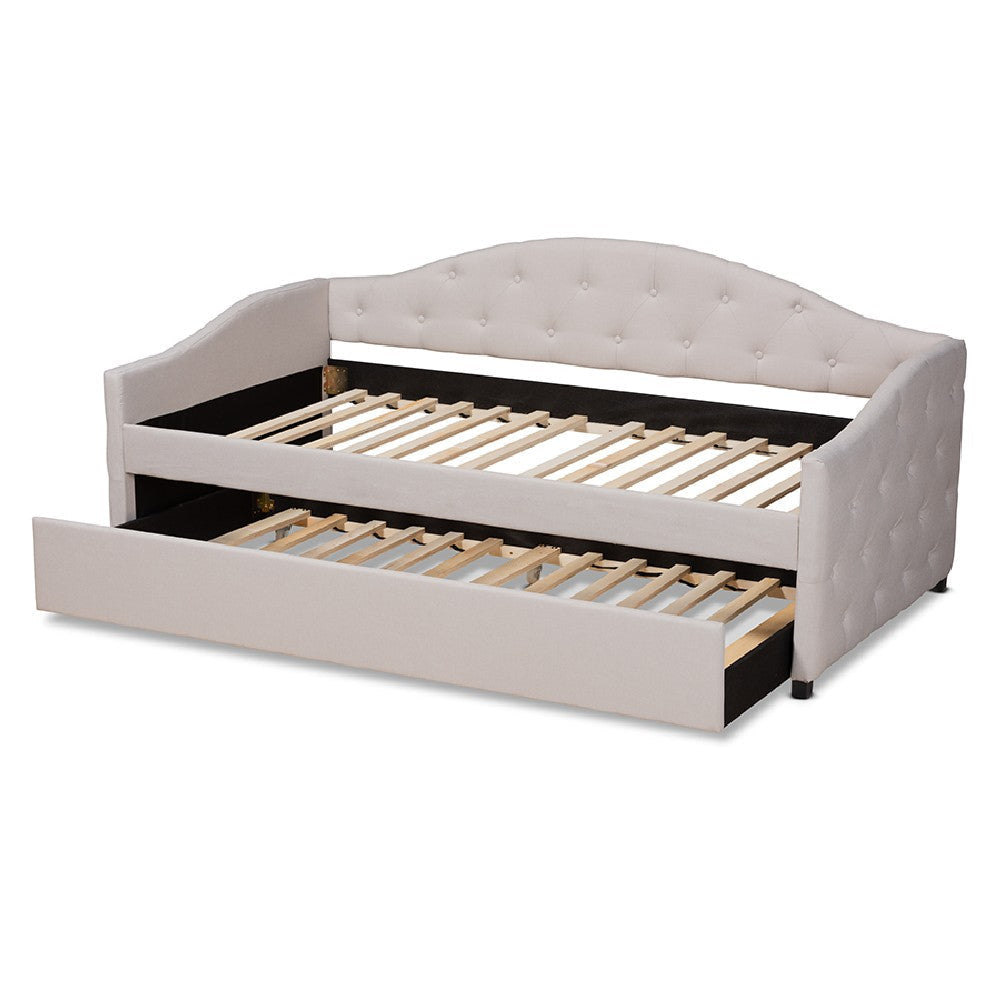 Baxton Studio Becker Modern and Contemporary Transitional Beige Fabric Upholstered Twin Size Daybed with Trundle