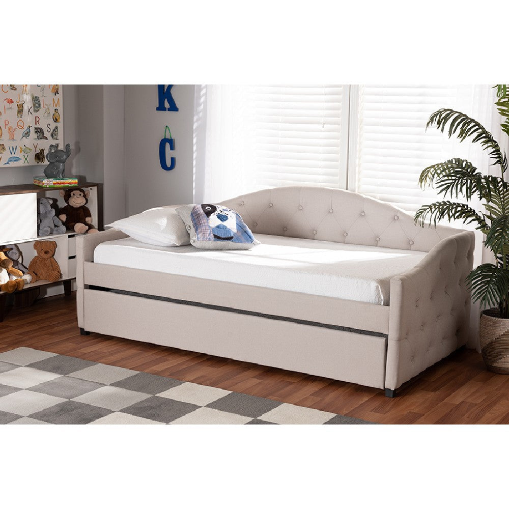 Baxton Studio Becker Modern and Contemporary Transitional Beige Fabric Upholstered Twin Size Daybed with Trundle