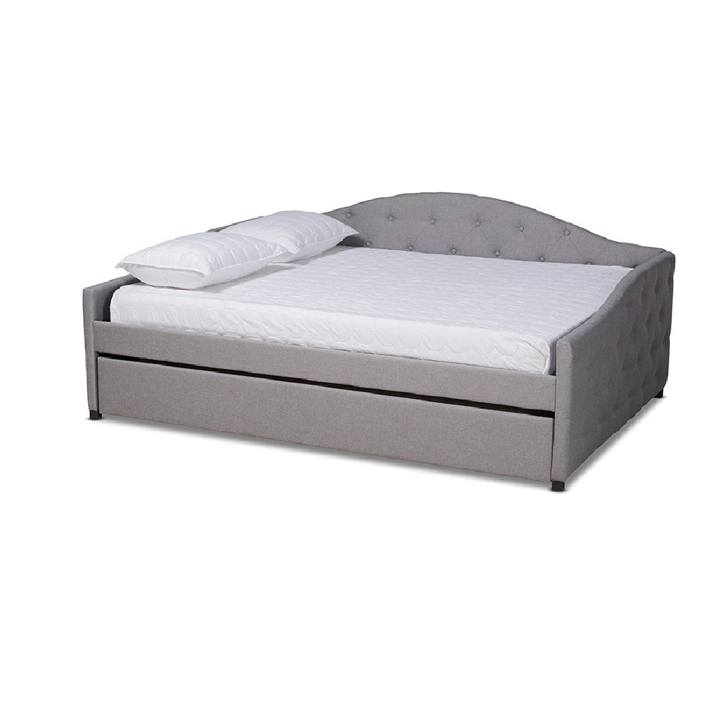 Baxton Studio Becker Modern and Contemporary Transitional Grey Fabric Upholstered Full Size Daybed with Trundle
