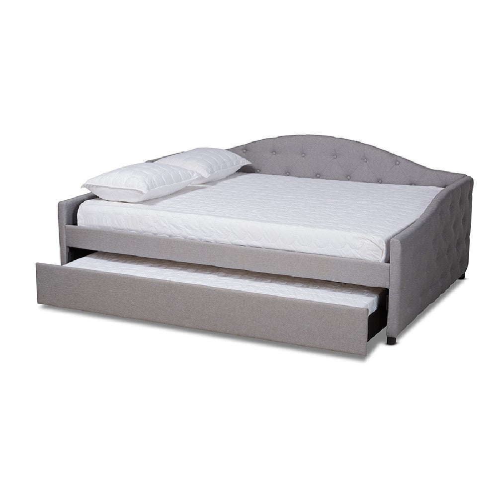 Baxton Studio Becker Modern and Contemporary Transitional Grey Fabric Upholstered Full Size Daybed with Trundle