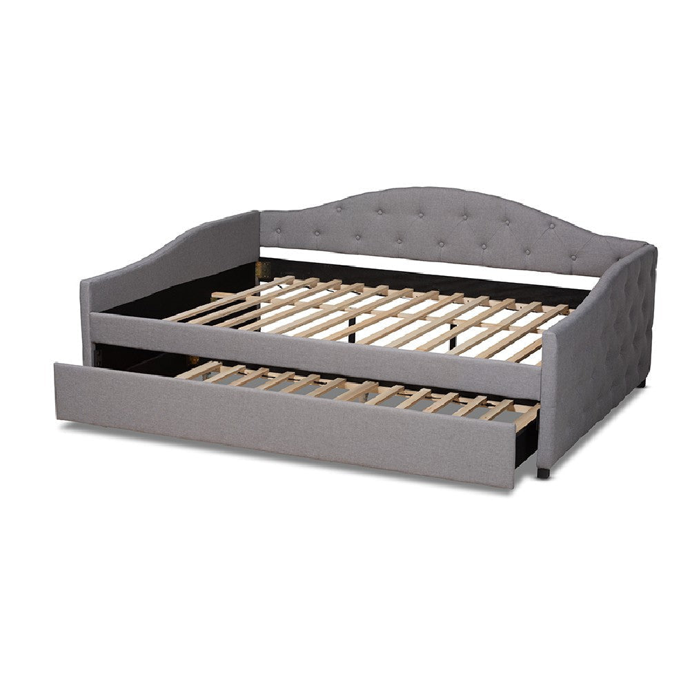 Baxton Studio Becker Modern and Contemporary Transitional Grey Fabric Upholstered Full Size Daybed with Trundle