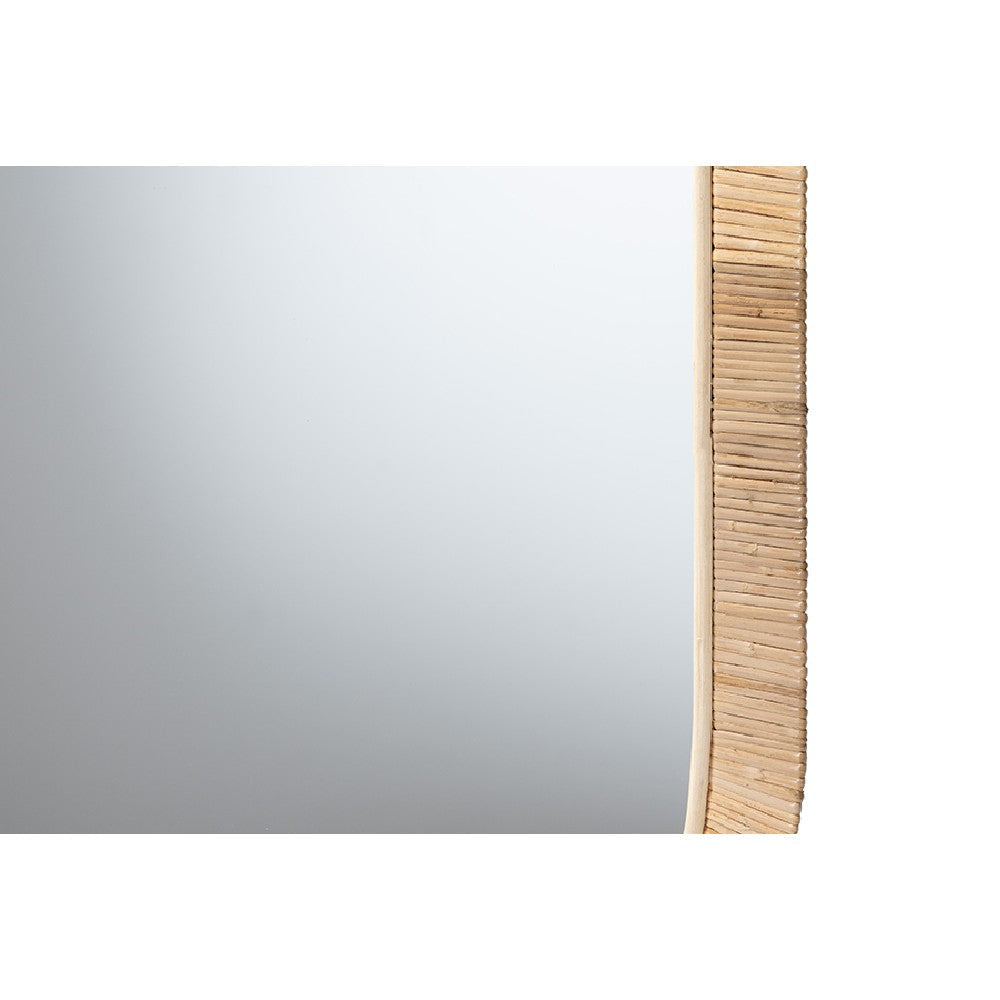 bali & pari Bella Modern Bohemian Natural Brown Mahogany Wood and Natural Rattan Oval Mirror WHI-Bella-Hardwood-Oval-Mirror