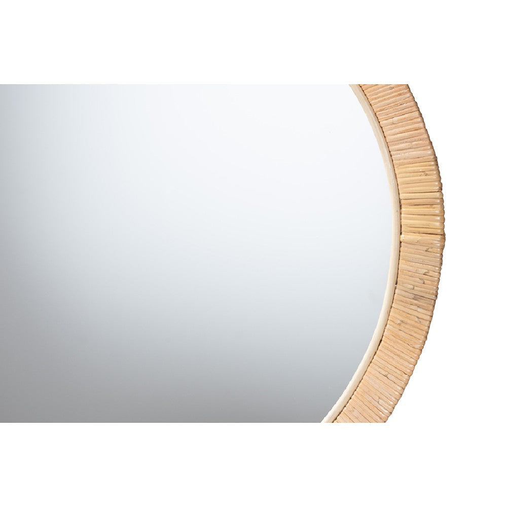 bali & pari Bella Modern Bohemian Natural Brown Mahogany Wood and Natural Rattan Round Mirror WHI-Bella-Hardwood-Round-Mirror