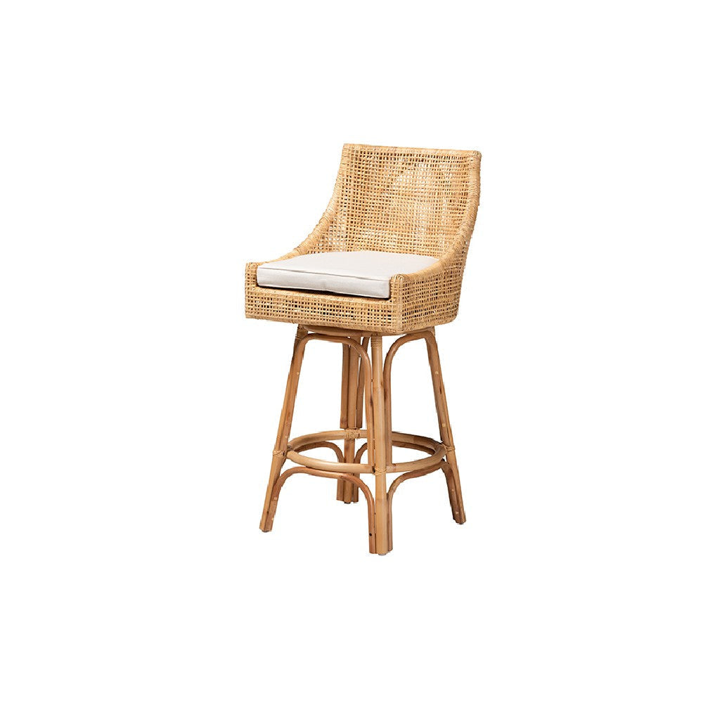 bali & pari Bella Modern Bohemian Natural Brown Rattan Bar Stool WHI-Bella-Rattan-BS