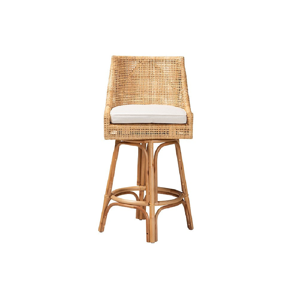 bali & pari Bella Modern Bohemian Natural Brown Rattan Bar Stool WHI-Bella-Rattan-BS