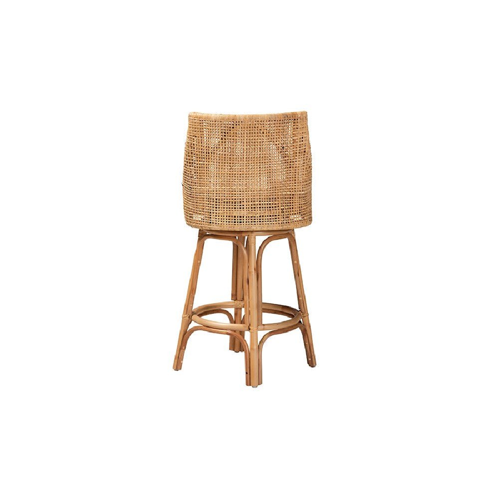 bali & pari Bella Modern Bohemian Natural Brown Rattan Bar Stool WHI-Bella-Rattan-BS