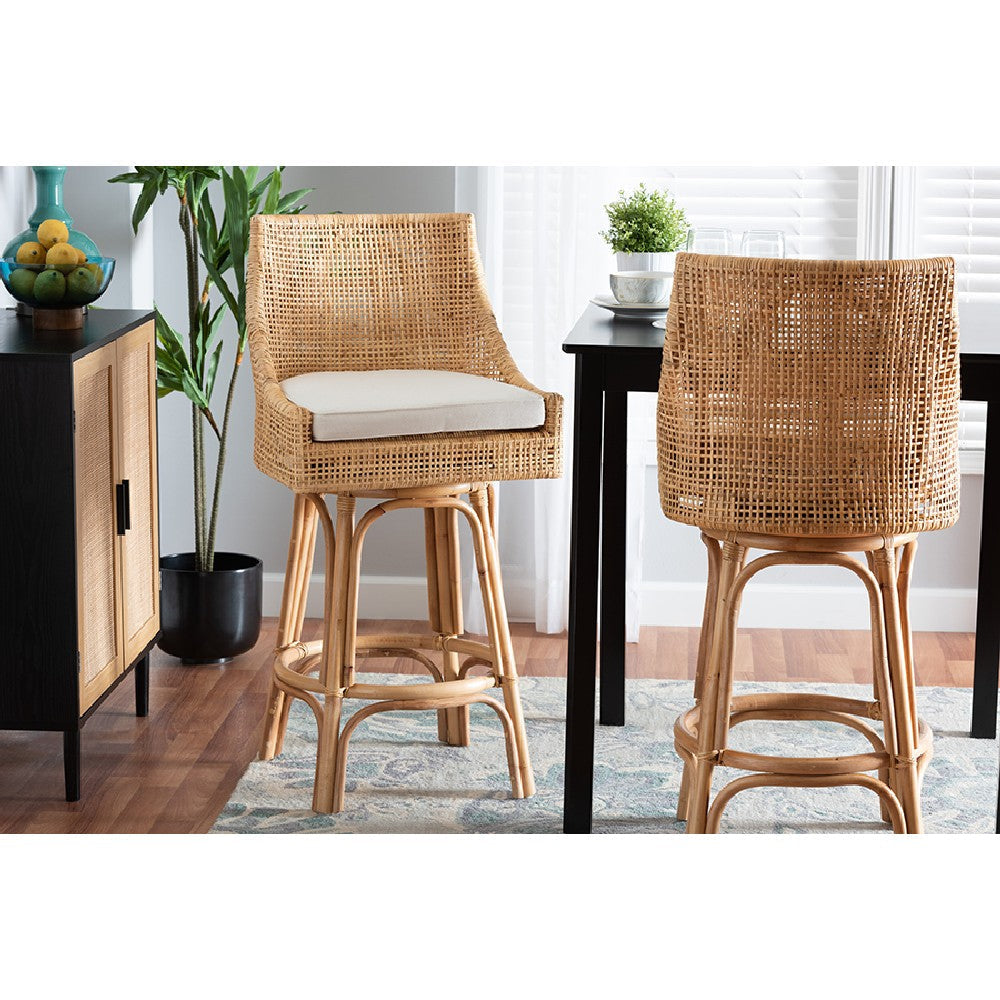 bali & pari Bella Modern Bohemian Natural Brown Rattan Bar Stool WHI-Bella-Rattan-BS