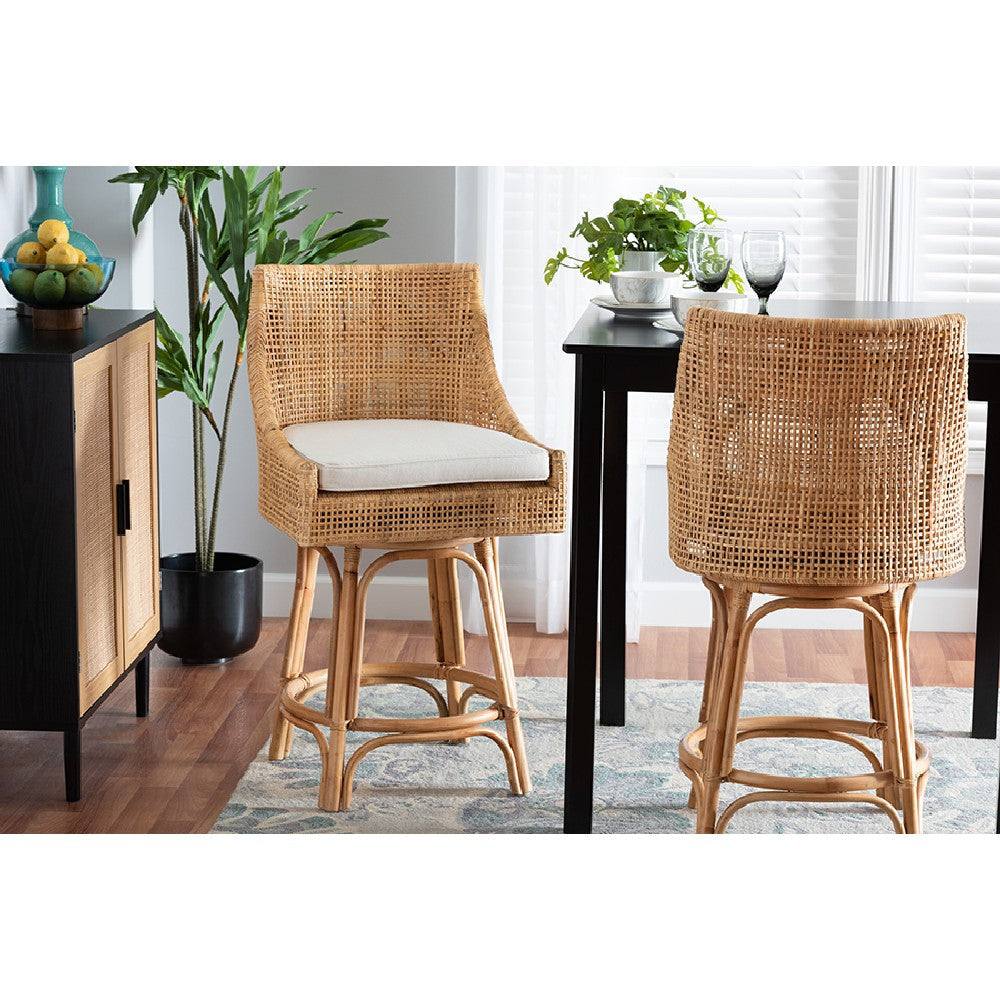 bali & pari Bella Modern Bohemian Natural Brown Rattan Counter Stool WHI-Bella-Rattan-CS