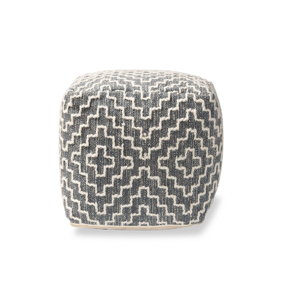 Baxton Studio Benjamin Modern and Contemporary Bohemian Grey and Ivory Handwoven Cotton Blend Pouf Ottoman WHI-Benjamin-Grey-Ivory-Pouf