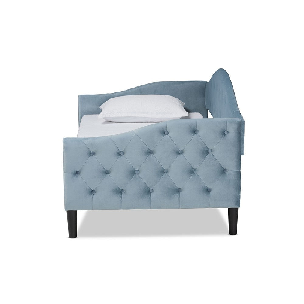 Baxton Studio Benjamin Modern and Contemporary Light Blue Velvet Fabric Upholstered and Dark Brown Finished Wood Full Size Daybed