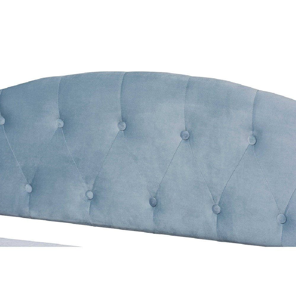 Baxton Studio Benjamin Modern and Contemporary Light Blue Velvet Fabric Upholstered and Dark Brown Finished Wood Full Size Daybed
