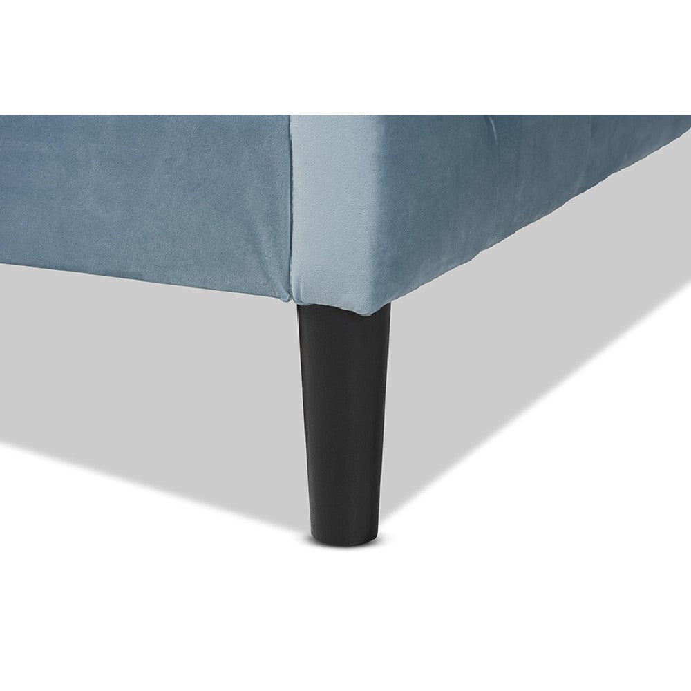 Baxton Studio Benjamin Modern and Contemporary Light Blue Velvet Fabric Upholstered and Dark Brown Finished Wood Full Size Daybed
