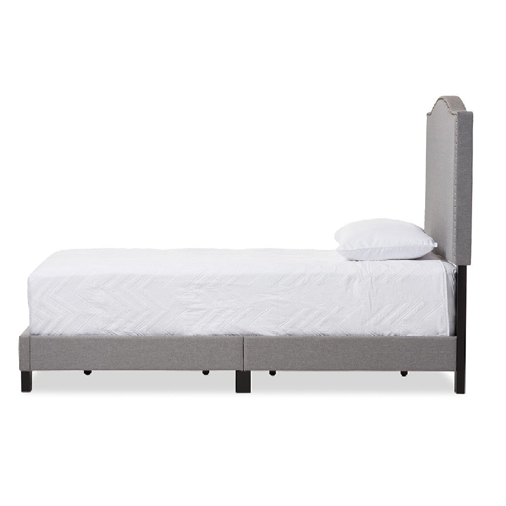 Baxton Studio Benjamin Modern and Contemporary Grey Fabric Upholstered Twin Size Arched Bed with Nail Heads WHI-Benjamin-Twin-Grey