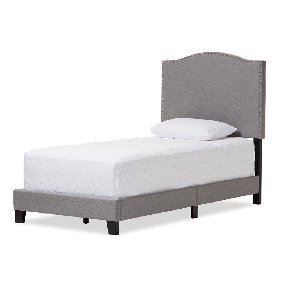 Baxton Studio Benjamin Modern and Contemporary Grey Fabric Upholstered Twin Size Arched Bed with Nail Heads WHI-Benjamin-Twin-Grey
