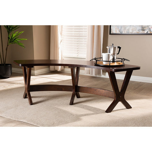 Baxton Studio Berlin Mid-Century Modern Walnut Finished Wood Curved Dining Bench