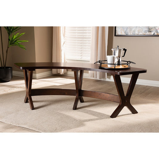 Baxton Studio Berlin Mid-Century Modern Walnut Finished Wood Curved Dining Bench