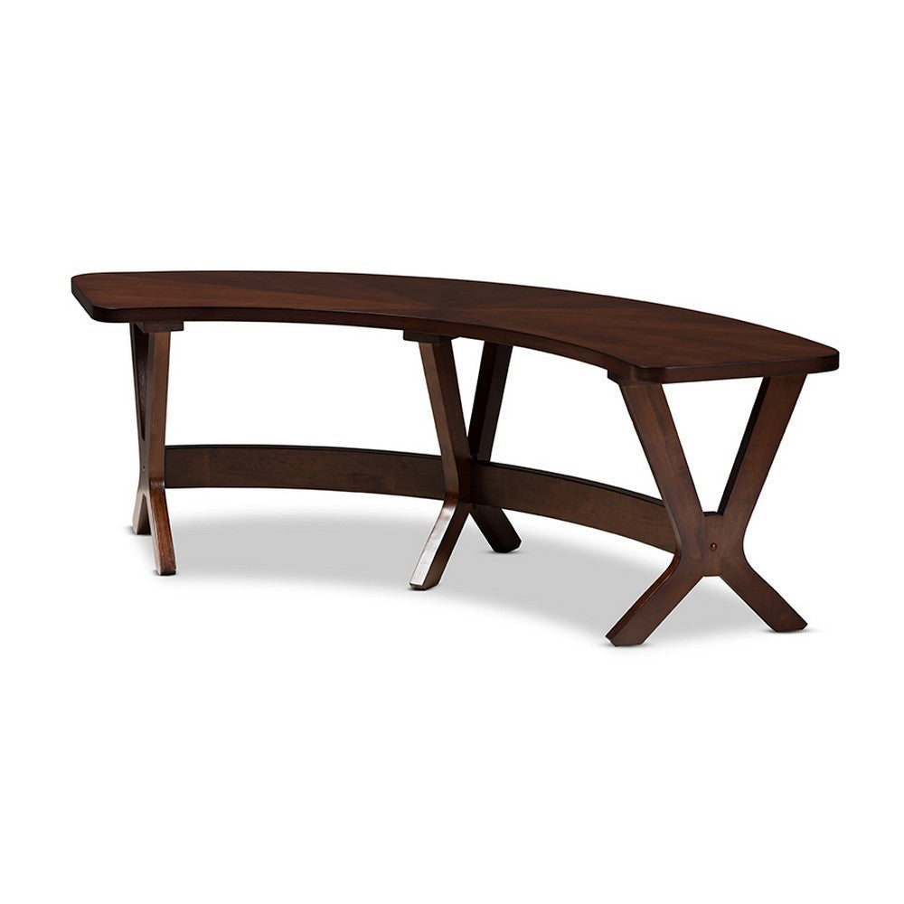 Baxton Studio Berlin Mid-Century Modern Walnut Finished Wood Curved Dining Bench WHI-Berlin-Walnut-Bench