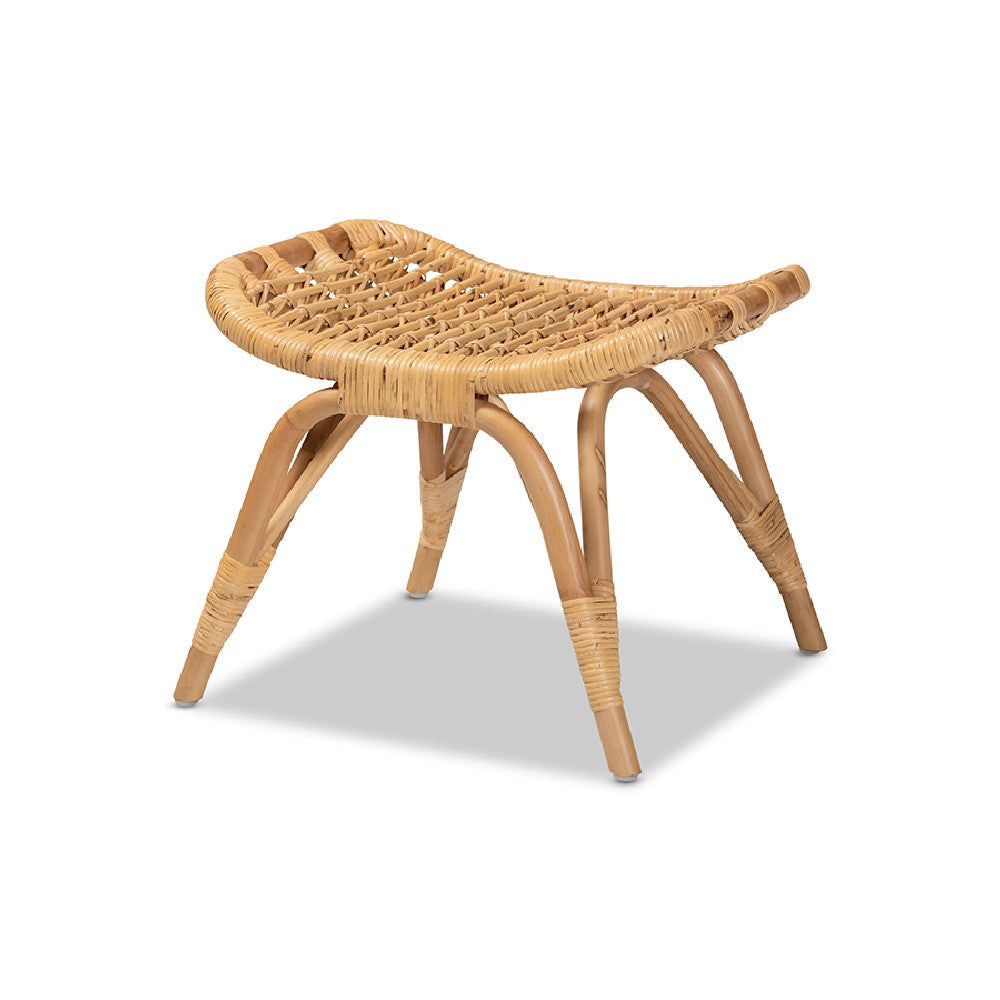bali & pari Bernardo Modern Bohemian Natural Brown Rattan Ottoman WHI-Bernardo-Rattan-Otto