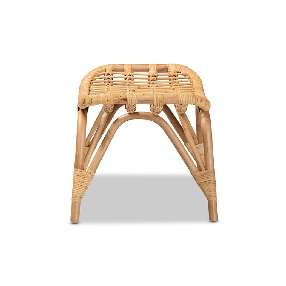 bali & pari Bernardo Modern Bohemian Natural Brown Rattan Ottoman WHI-Bernardo-Rattan-Otto