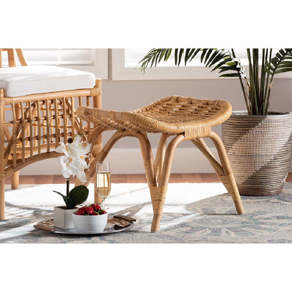 bali & pari Bernardo Modern Bohemian Natural Brown Rattan Ottoman