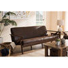 Baxton Studio Bianca Mid-Century Modern Walnut Wood Dark Brown Distressed Faux Leather 3-Seater Sofa WHI-Bianca-Dark-Brown-Walnut-Brown-SF